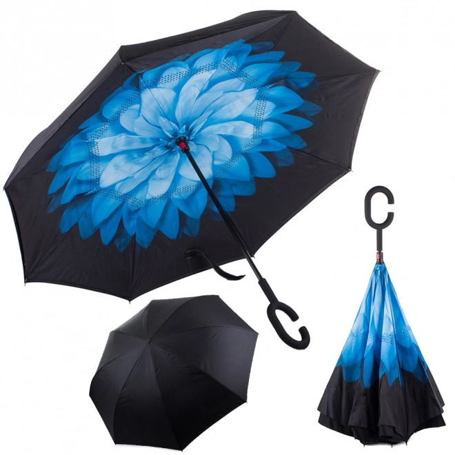 Parasol odwrócony składany mocne druty solidny stojący parasol – Niebieski