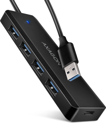AXAGON HUE-C1A podróżny 4‑portowy hub USB 5 Gb/s z zasilaniem USB‑C