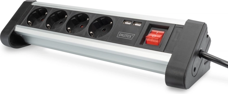 Biurowa listwa zasilająca 45° z 4 gniazdami, 2x USB (5V/2A), obrotowa 290°