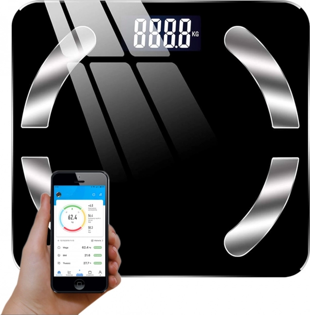 Analityczna inteligentna waga łazienkowa z Bluetooth, szkło, udźwig 180 kg