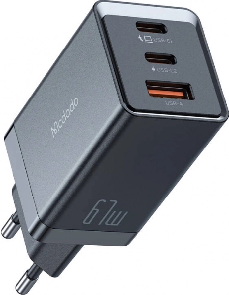 Sieciowa ładowarka GaN Mcdodo 67 W, 2× USB‑C i 1× USB‑A (czarna)
