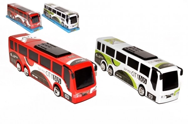 Autobus plastikowy 35cm na mechanizm inercyjny 2 kolory w blistrze 10x12x37cm