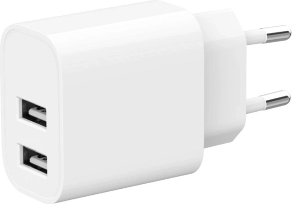 Podwójna ładowarka sieciowa USB 2.4 A biała