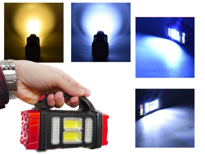Przenośna lampa LED solarna z COB, reflektorem i powerbankiem