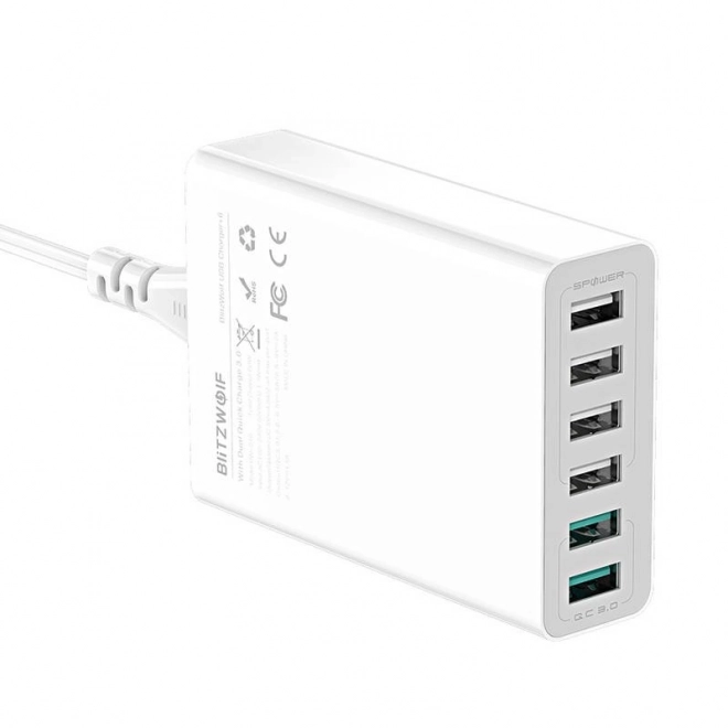 Ładowarka USB 6 portów BlitzWolf QC 3.0, 60W biała