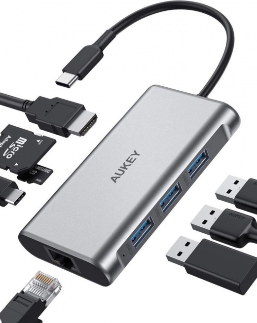 CB-C91 aluminiowy HUB USB-C | 8 w 1 | RJ45 Ethernet 10/100/1000 Mb/s | 3x USB 3.1 | HDMI 4K@30Hz | SD i microSD | USB-C Power Delivery 100 W