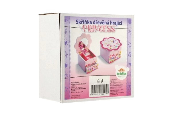 Szafka na biżuterię Princess drewno grający kwiat szuflada 14,5x8x14,5cm