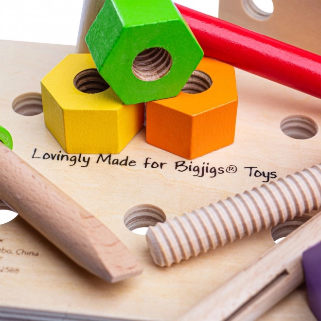 Drewniany stolik warsztatowy i skrzynka na narzędzia 2w1 Bigjigs Toys