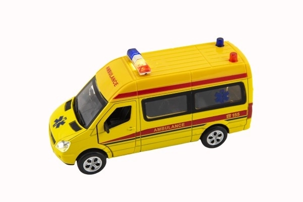 Auto ambulans metalowo/plastikowe 15cm na baterie ze światłem i dźwiękiem na mechanizm cofania 6 sztuk w pudełku