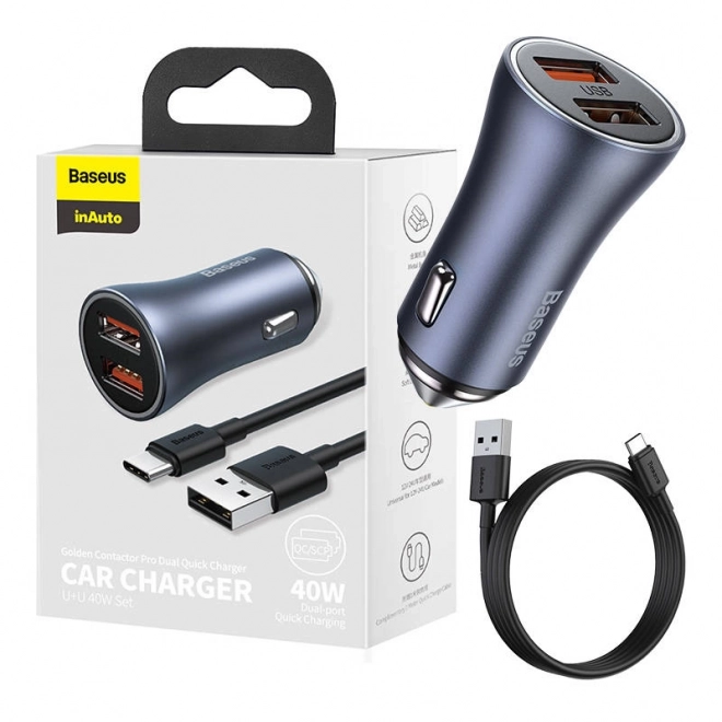 Ładowarka samochodowa Baseus z podwójnym USB i kablem USB-C