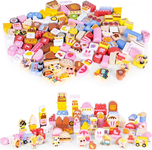 Drewniany zestaw konstrukcyjny Candy City 116 elementów