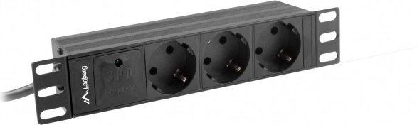Rackowa listwa PDU 10" 1U, 3x Schuko, 2 m, 10 A, czarna, wejście IEC C14 – LANBERG