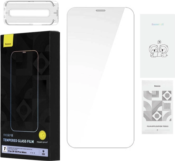 Szkło hartowane Baseus 0,4 mm do iPhone 12 Pro Max z zestawem czyszczącym