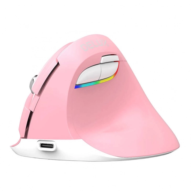 Bezprzewodowa mysz pionowa Delux M618 Mini różowa