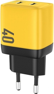 Ładowarka sieciowa 2x USB-C Super Fast Charger GaN 40W żółta