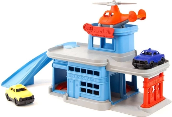 Piętrowy garaż niebieski z akcesoriami od Green Toys