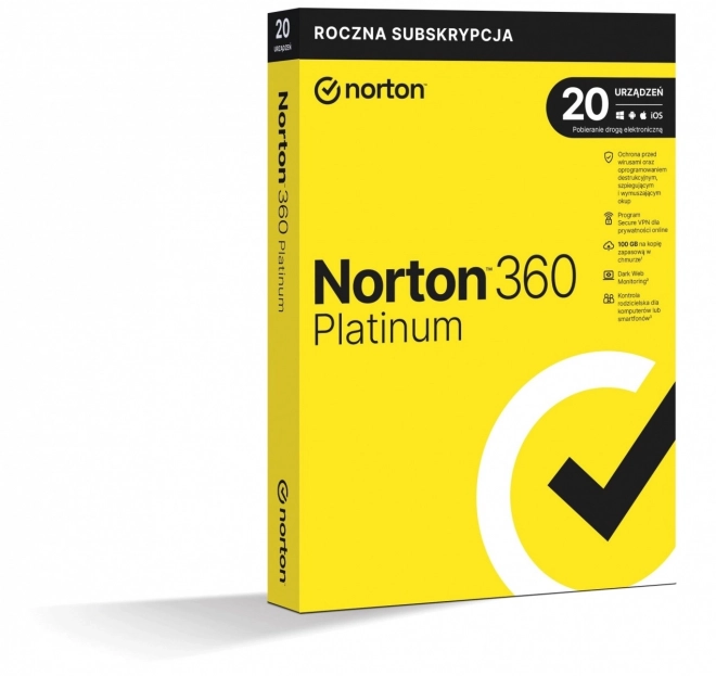 Norton 360 Platinum, 100 GB, 1 użytkownik, 20 urządzeń, 1 rok