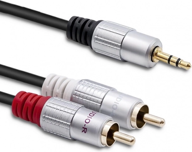 Kabel audio 2x RCA na mini jack 3,5 mm, 3 m, czarny