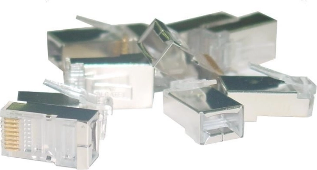 Ekranowany wtyk RJ45 kategorii 6, uniwersalny do przewodów pełnych i linki, 8P8C, 100 szt.