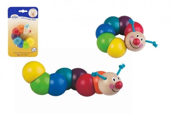 Kolorowa drewniana herbatka Housenka 13cm na karcie 6m+