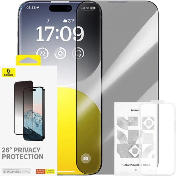 Szkło hartowane z filtrem prywatności Baseus do iPhone 15 Pro Max