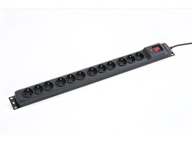 Ochrona przeciwprzepięciowa M12/16A 19'' rack 1,5 m czarna (12 gniazdek)