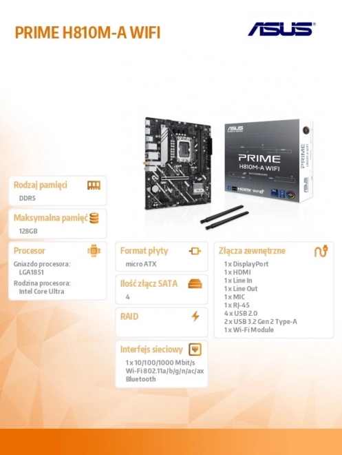 Płyta główna ASUS PRIME H810M-A WiFi mATX z USB-C i DDR5