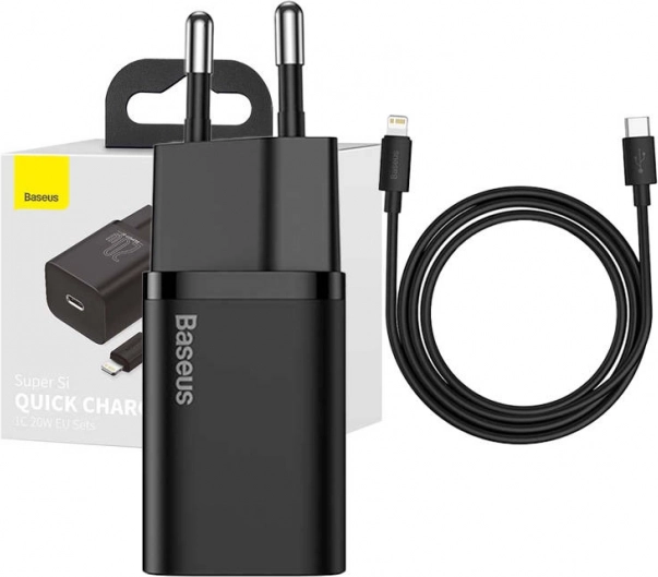 Baseus Super Si szybka ładowarka 1C 20W z kablem USB‑C na Lightning 1 m czarna