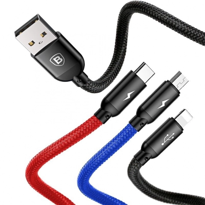Baseus szybki kabel USB 3w1 z złączami Type C / Lightning / Micro 3A 1,2M - czarny