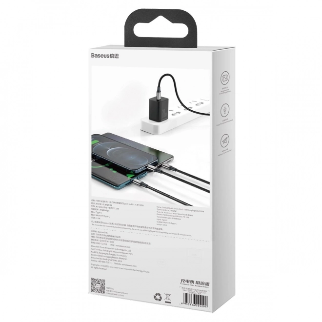 Kabel ładujący Baseus 3 w 1, 20W, czarny, 1,5 m