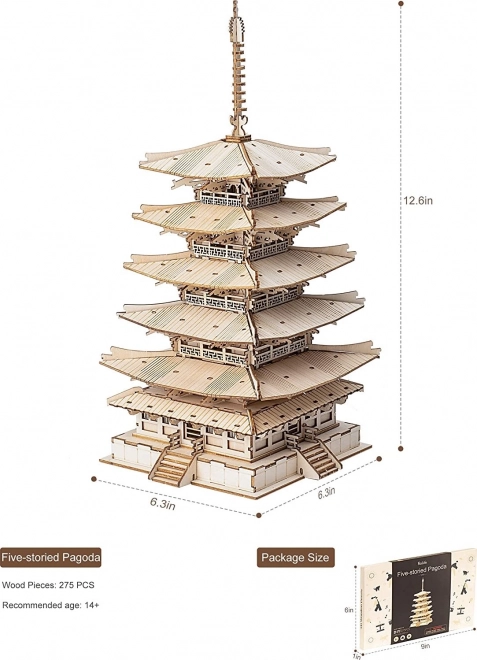 3D drewniane puzzle pięciopiętrowa pagoda