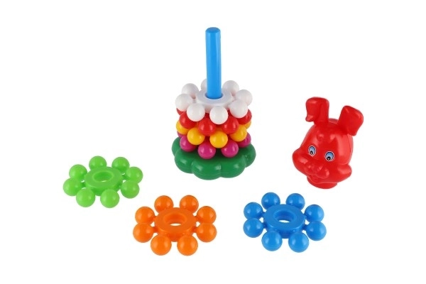 Układanka piramida z pierścieniami plastik 26cm w siatce 12m+