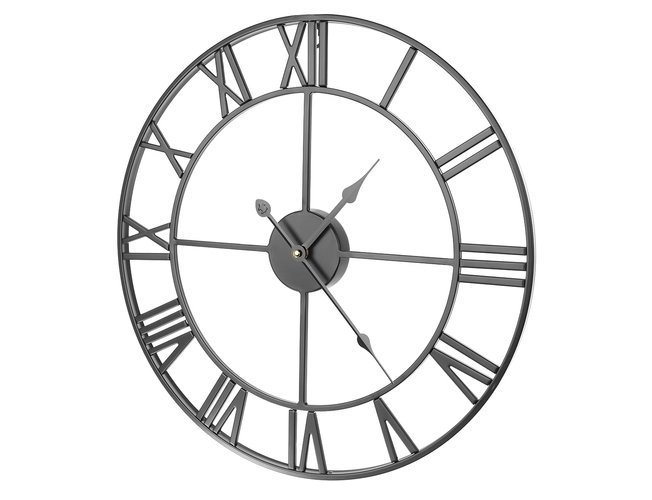 Metalowy zegar ścienny loft z rzymskimi cyframi 47 cm – czarny