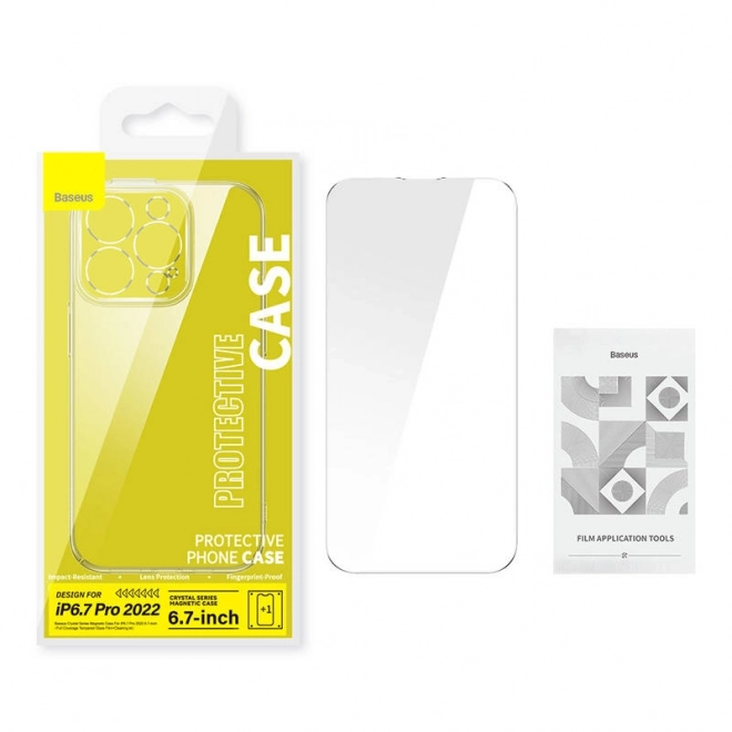 Baseus Crystal przejrzysta magnetyczna obudowa i szkło hartowane do iPhone 14 Pro Max