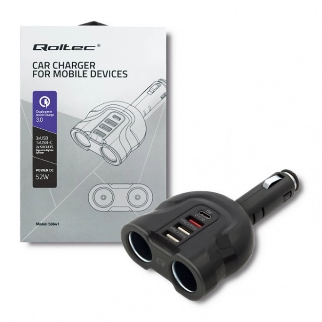 Rozdzielacz gniazda zapalniczki samochodowej 12-24V | 52W | 2,4A | 2xUSB | USB QC 3.0 | USB-C PD | 2x gniazdo zapalniczki do papierosów
