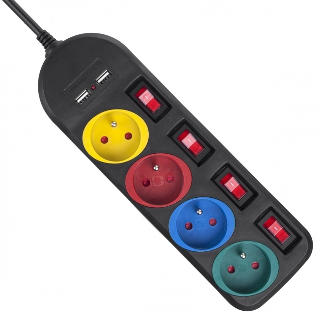 Listwa zasilająca z przełącznikami 4 gniazda + 2xUSB kabel przedłużający MCE229B czarna