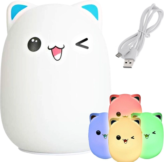 Dziecięca dotykowa lampka nocna LED Kot RGB