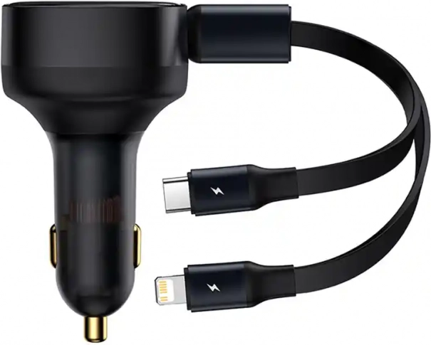 Ładowarka samochodowa Baseus Enjoyment z wbudowanymi przewodami USB‑C i Lightning, 30 W