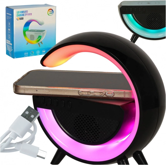 Lampka LED RGB z bezprzewodową ładowarką i głośnikiem czarna