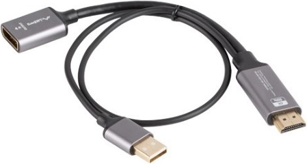 Adapter HDMI (męski) na DisplayPort (żeński) 4K na kablu 20 cm, srebrny