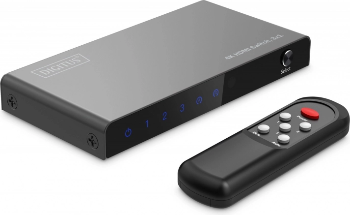 przełącznik 4K HDMI 3x1 z pilotem, 60 Hz, czarny