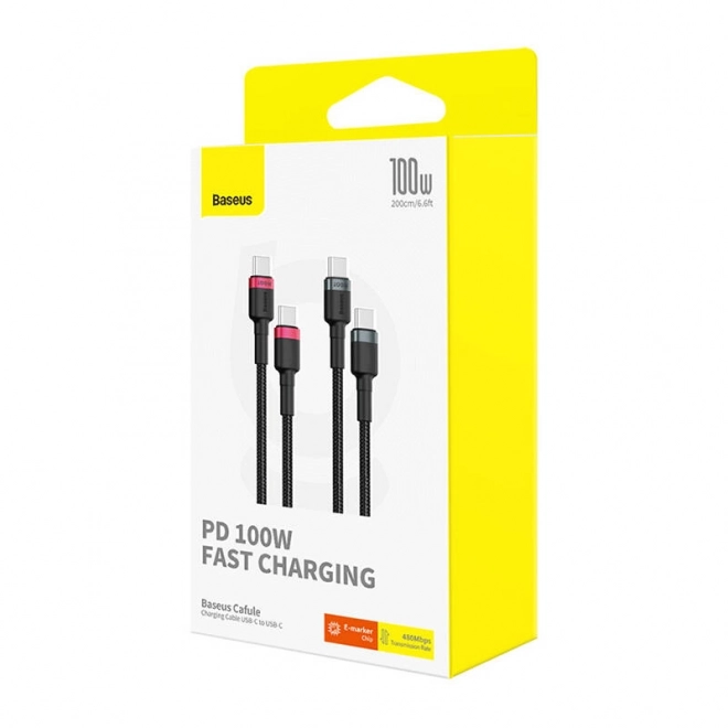 Kabel Baseus Cafule USB-C na USB-C 100W,2m, 2ks (czerwono-czarny, szaro-czarny).