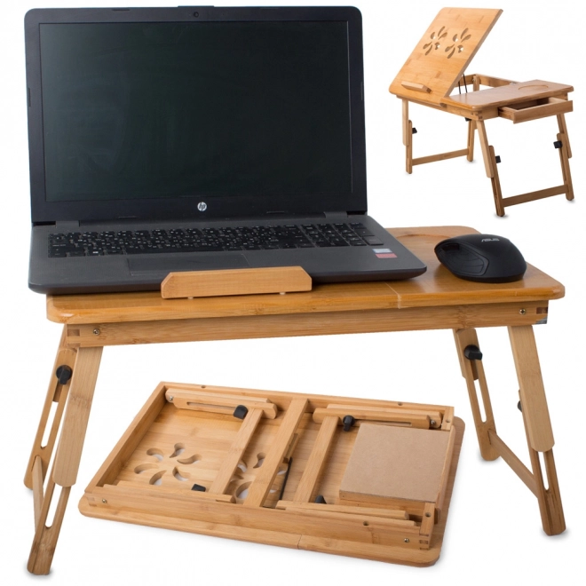 Bambusowy stolik na laptop do łóżka