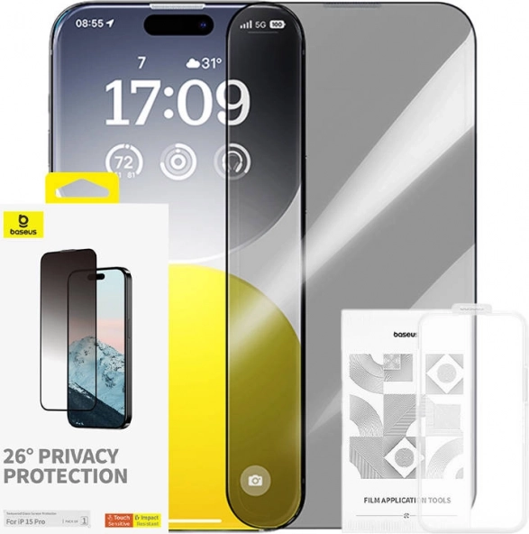 Szkło hartowane Baseus Diamond do iPhone 15 Pro z ochroną prywatności