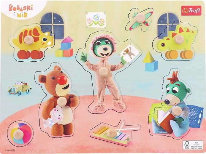 Drewniane puzzle do układania Bobaski i Miś – 8 elementów