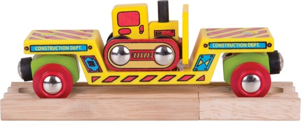 Bigjigs Rail wagon z buldożerem i 2 torami