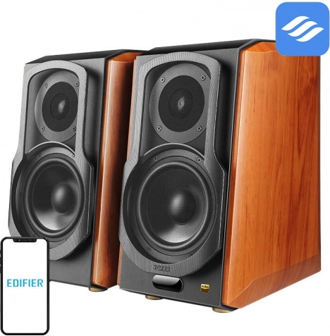 Głośniki półkowe EDIFIER S1000W 2.0 z Wi‑Fi i Bluetooth, brązowe
