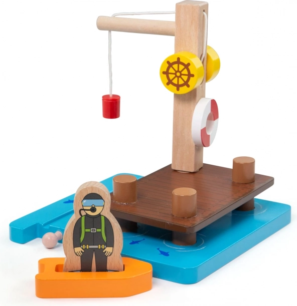 Bigjigs Rail port z dźwigiem, łodzią i nurkiem