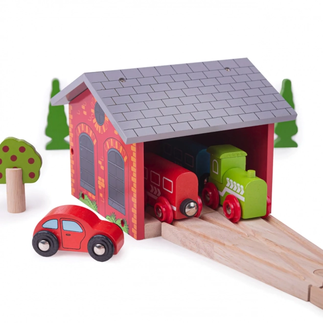 Drewniane lokomotywownia dla dwóch zestawów pociągów Bigjigs Rail