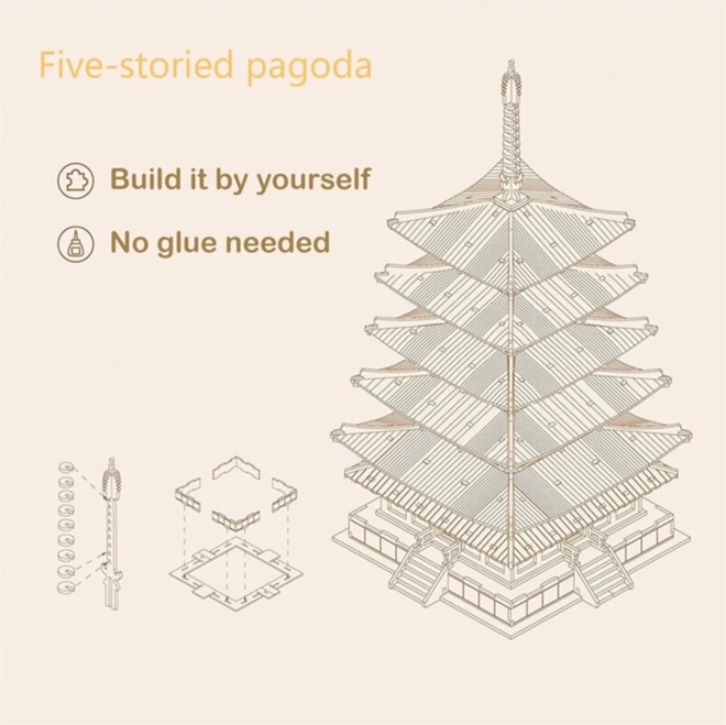 3D drewniane puzzle pięciopiętrowa pagoda